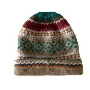 Andes Gifts Beanie Knit Hat Alpaca Blend Fair Isle Southwestern Cuffed Neutral